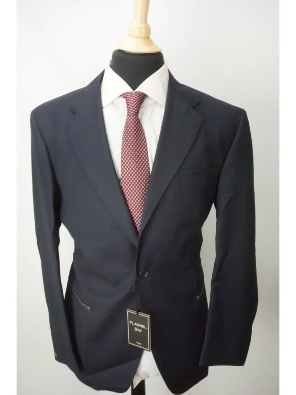 Flannel Bay Blue Pinstriped S110s Wool 2 Pc Suit Jacket Pants 44 Brand New